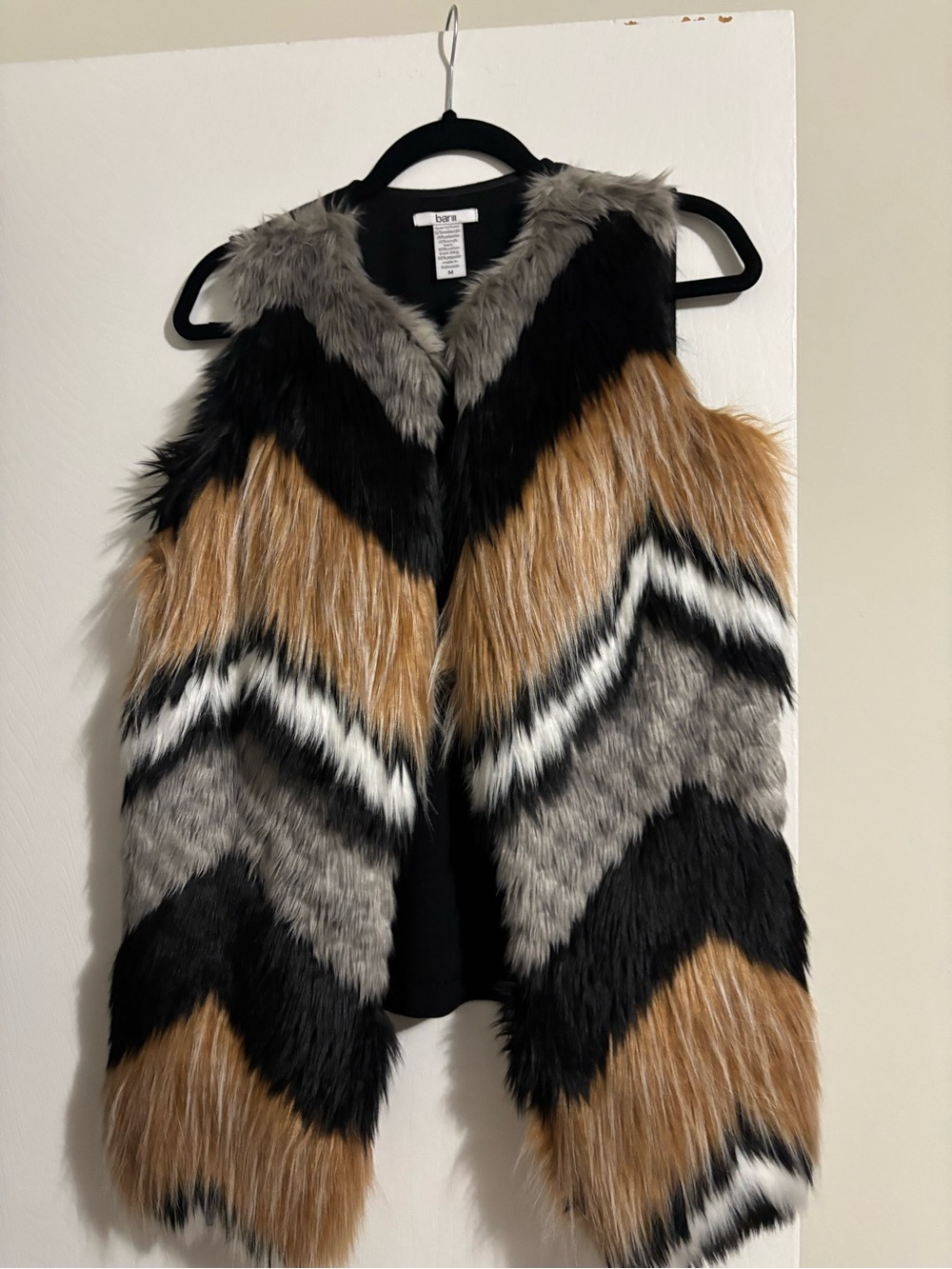 Bar III Faux Fur Chevron Vest in Black, Gray, Tan, White